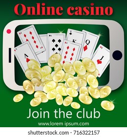Online mobile casino background. Poker app online. Smart phone. Elements for gambling