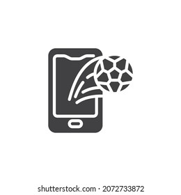 Online mobile football game vector icon. filled flat sign for mobile concept and web design. Smartphone and soccer ball glyph icon. Symbol, logo illustration. Vector graphics