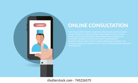 online mobile medic consultation flat banner vector eps 10