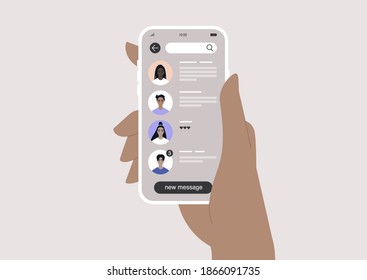 Online Mobile Messenger Interface, User Avatars And Messages Previews, Usability