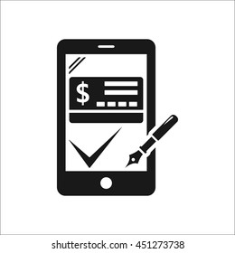 Online mobile payment approved sign simple icon on background