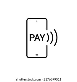 Online mobile payment icon. Digital phone pay electronic currency smartphone transaction line icon