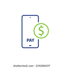 Online mobile payment icon. Digital phone pay electronic currency smartphone transaction line icon