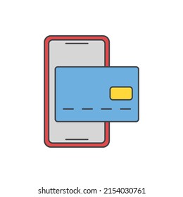 online mobile payment icon. Smartphone with credit card icon in color icon, isolated on white background 