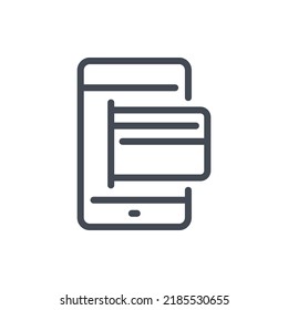 Icono de línea de pago móvil en línea. Smartphone con señal de contorno vectorial de tarjeta de crédito.