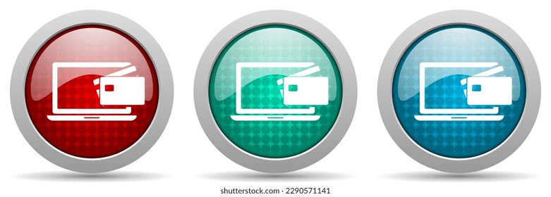 Online, mobile payment vector icon set, glossy web buttons collection