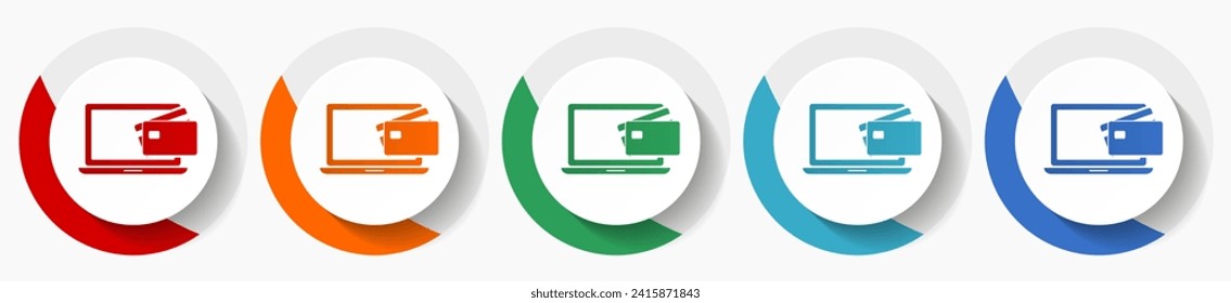 Online, mobile payment vector icon set, flat icons for logo design, webdesign and mobile applications, colorful round buttons