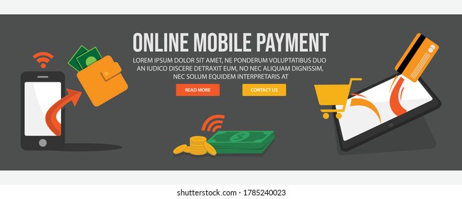 Online mobile payment web banner design template. Flat design style mobile payment web banner vector illustration design