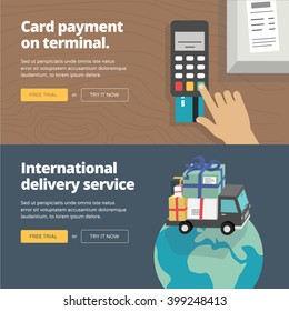 Online & mobile payment website banners and illustrations. One page web design heroimage collection 1.