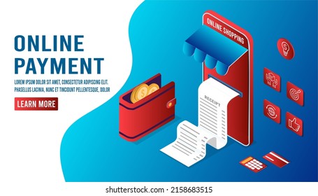 Online and mobile payments financial transaction concept. Concepts of online payment method Shopping Online on Website or Mobile Application. electronic funds transfers and bank wireless transfer. 