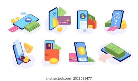 Online mobile payments. Money card payment sending, e-wallet display. Cashless pay, digital bill transfer. Business transaction service utter vector concept