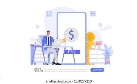 Concepto de Ilustración de Vectores de Pagos en Línea y Móvil , Apto para página de inicio web, ui, aplicación móvil, diseño editorial, volante, banner y otras ocasiones relacionadas