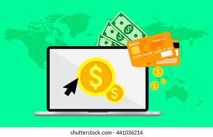 Online and mobile payments. Vector illustration, flat design.