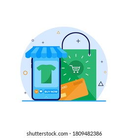 ilustración de diseño plano de aplicación de compras móviles en línea vectorial. elementos gráficos de estilo simple y moderno para sitios web, páginas web, plantillas, infografía, banners web. ilustración de stock