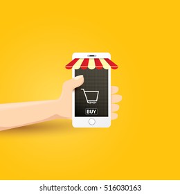Online mobile shopping concept background. vector mobile marketing and commerce background.