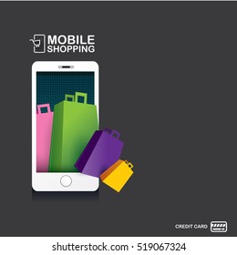Online mobile shopping concept background. vector mobile marketing and commerce background.