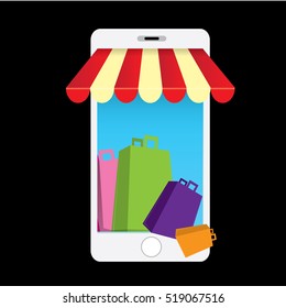 Online mobile shopping concept background. vector mobile marketing and commerce background.