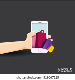 Online mobile shopping concept background. vector mobile marketing and commerce background.