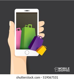 Online mobile shopping concept background. vector mobile marketing and commerce background.