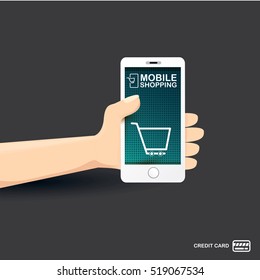 Online mobile shopping concept background. vector mobile marketing and commerce background.