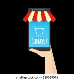 Online mobile shopping concept background. vector mobile marketing and commerce background.