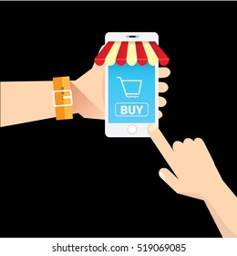 Online mobile shopping concept background. vector mobile marketing and commerce background.