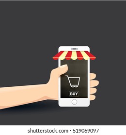Online mobile shopping concept background. vector mobile marketing and commerce background.