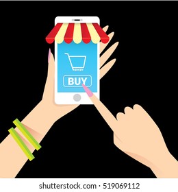 Online mobile shopping concept background. vector mobile marketing and commerce background.