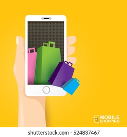 Online mobile shopping concept background. vector mobile marketing and commerce background.