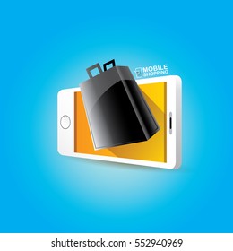 Online mobile shopping concept background. vector mobile marketing and commerce background.