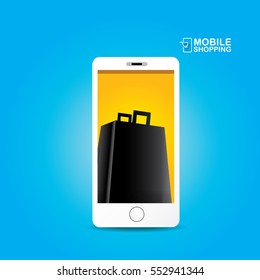 Online mobile shopping concept background. vector mobile marketing and commerce background.