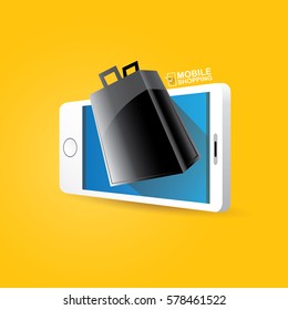 Online mobile shopping concept background. vector mobile marketing and commerce background.