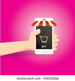 Online mobile shopping concept background. vector mobile marketing and commerce background.