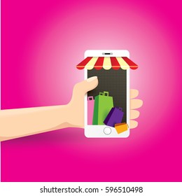 Online mobile shopping concept background. vector mobile marketing and commerce background.