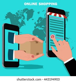 online mobile shopping concept, flat design, vector illustration
