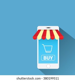 Online mobile shopping concept. vector mobile marketing and commerce background