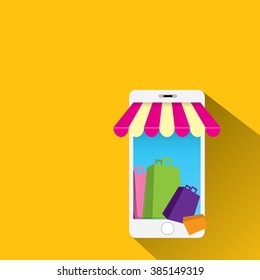 Online mobile shopping concept. vector mobile marketing and commerce background. 