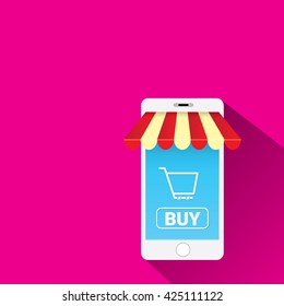 Online mobile shopping concept. vector mobile marketing and commerce background.