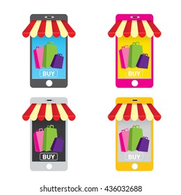 Online mobile shopping concept. vector mobile marketing and commerce background.