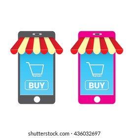 Online mobile shopping concept. vector mobile marketing and commerce background.