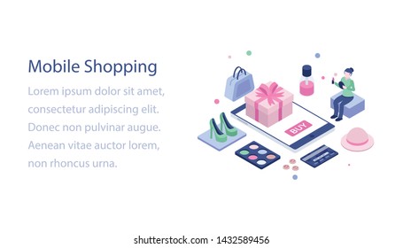 
Online mobile shopping illustration design
