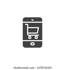 Online mobile shopping vector icon. filled flat sign for mobile concept and web design. Tablet with shopping cart on screen simple solid icon. Symbol, logo illustration. Pixel perfect vector