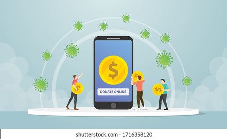 online mobile smartphone donation people for corona covid-19 economy crisis with modern flat style