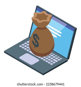 Online money bag icon isometric vector. Business making. Cash income