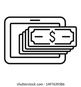 Online money cash icon. Outline online money cash vector icon for web design isolated on white background