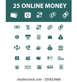 online money, cash icons, signs vector concept set for infographics, mobile, website, application
