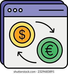 A online money exchange flat outline icon design