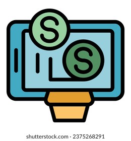 Online money icon outline vector. Video monetize. Profit data color flat