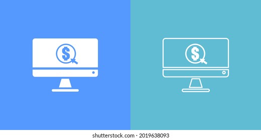 Online money icon.Computer symbol and coin in solid object and line style.Minimal design graphic element vector icon.