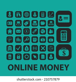online money isolated icons, signs, symbols, illustrations set, vector